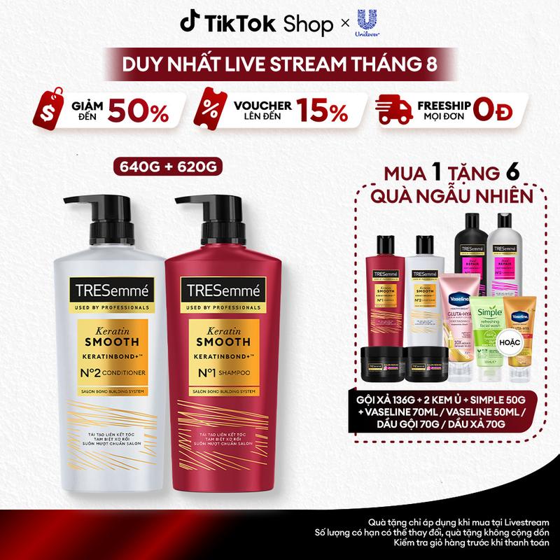 [FS] Combo Dầu Gội 640g + Dầu Xả 620g TRESEMME Keratin Smooth Công Thức Hydrolyzed Keratin Hỗ Trợ Dưỡng Tóc Vào Nếp Suôn Mượt Nữ [3]
