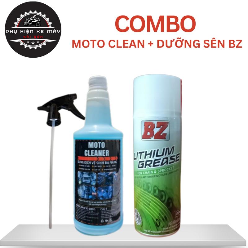 Bộ Rửa & Dưỡng Sên Xe Máy – Chai Moto Clean 1L + Dưỡng sên mỡ bò BZ 400ML