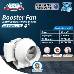 Kipas Booster Fan Ventilasi 4 Inch Inline Duct Booster Fan Plastik 4" - ZA