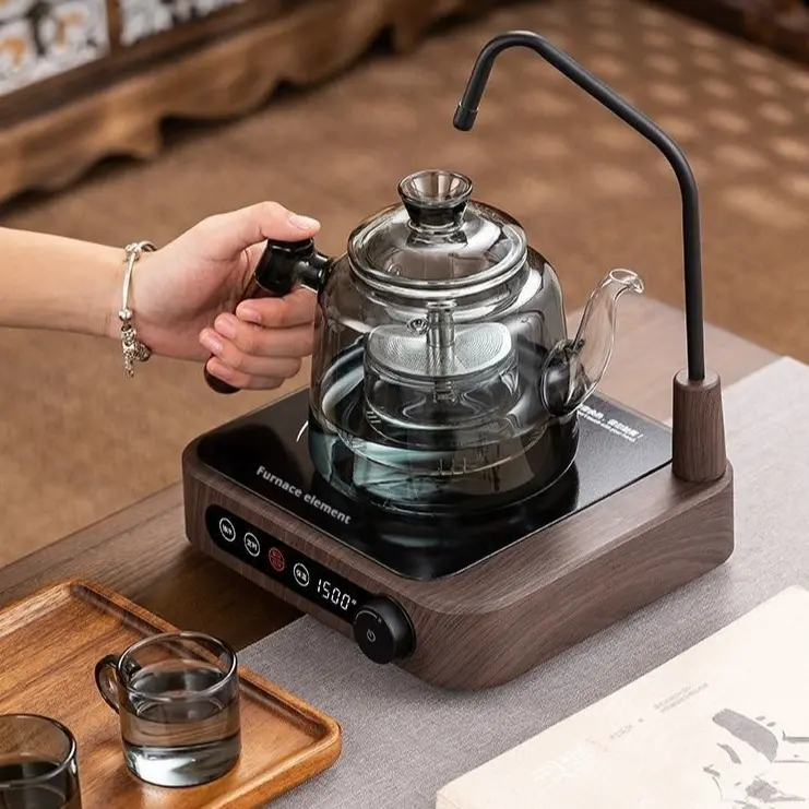 Ấm Trà Tự Động, Mới, Bơm Nước Và Sưởi Ấm Bằng Điện, Thích Hợp Để Nấu Trà, Sưởi Ấm Nước, Làm Bằng Gỗ Đào, Thủy Tinh Hoàn Toàn, Dung Tích Lớn, Được Cấp Bằng Sáng Chế, Thích Hợp Cho Các Dụng Cụ Pha Trà 1