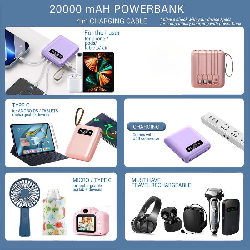 【COD】Hot Sale 20000mAh Mini Power Bank with 4 USB Ports Fast Charging and LED Display, Portable for iOS/Android Phone Charging - Power Bank Charger Pink (Free Shipping) 5