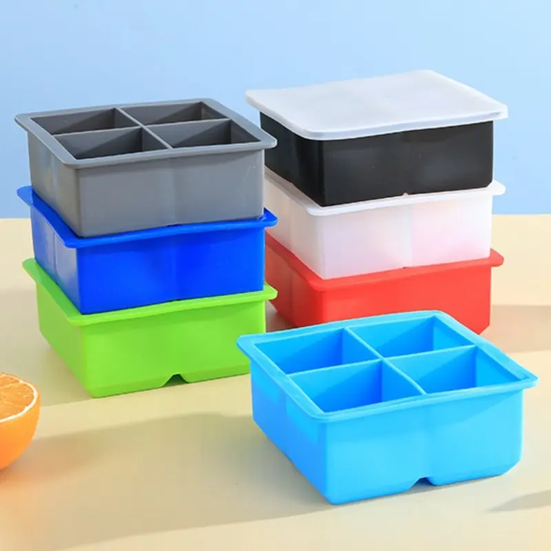4 Grids Big Ice Cube Maker Tray Silicone Square Ice Mold Mould for Whiskey Cocktail Brandy Large Ice Tray Ice Cube Mold