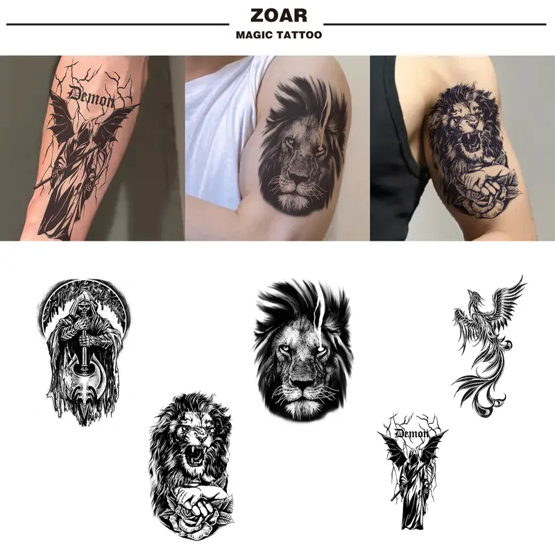 ZOAR-Y30 Stiker Tato Temporary Semi Permanen【Kombinasi kematian】Tahan lama Tattoo menempel dekorasi seni untuk pria dan wanita 0