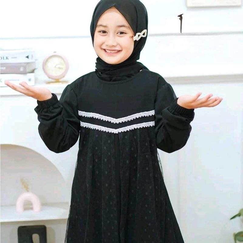Baju Anak Perempuan Shafa Dress Kids 2024 Bahan Ceruty Plus Pasmina / Gamis Anak Perempuan Terbaru / Fhasion Muslim Anak Cantik Kancing Lembut Nyaman Panjang Mewah Lebaran Pesta Renda 1