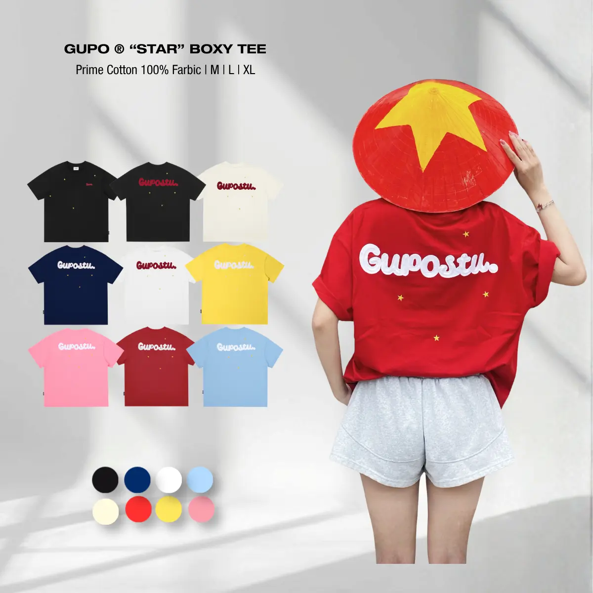 Áo Thun Boxy 280GSM “STAR” Thêu Len GUPO Unisex Nam Nữ Cotton Local Brand - TSS01 Menswear Cổ Tròn