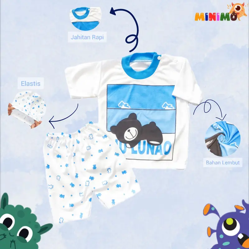 BAJU BAYI 0 - 6 BULAN KANCING BAHU | BAJU TIDUR BAYI MOTIF BERUANG| BAJU TIDUR ANAK| BAJU TIDUR BAYI MOTIF BERUANG