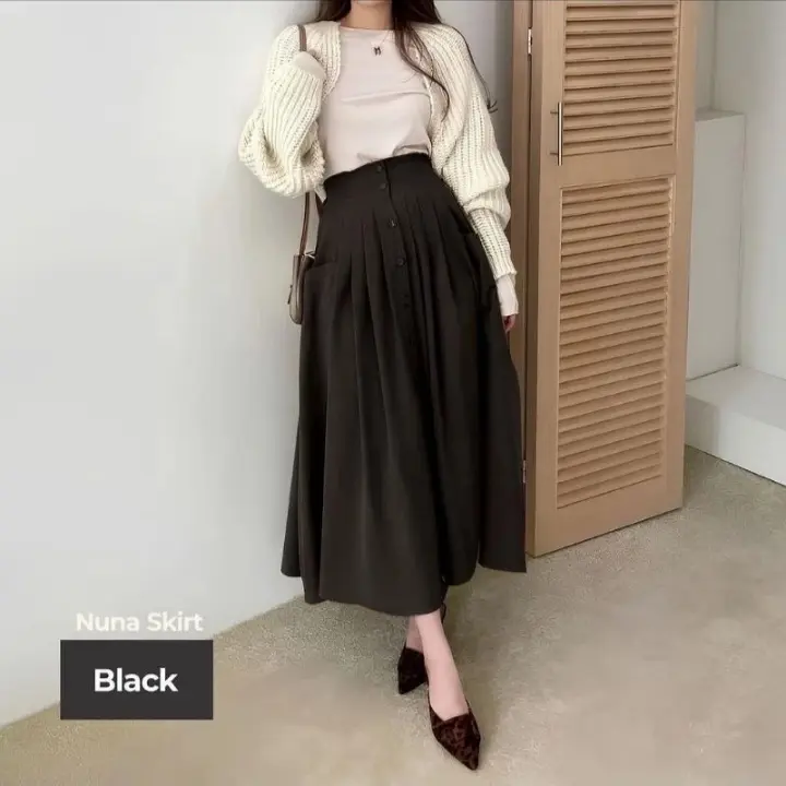 Rok nuna skirt Korea style bahan cotton twill // rok wanita model kancing // Nuna skirt Rok wanita kekinian 4