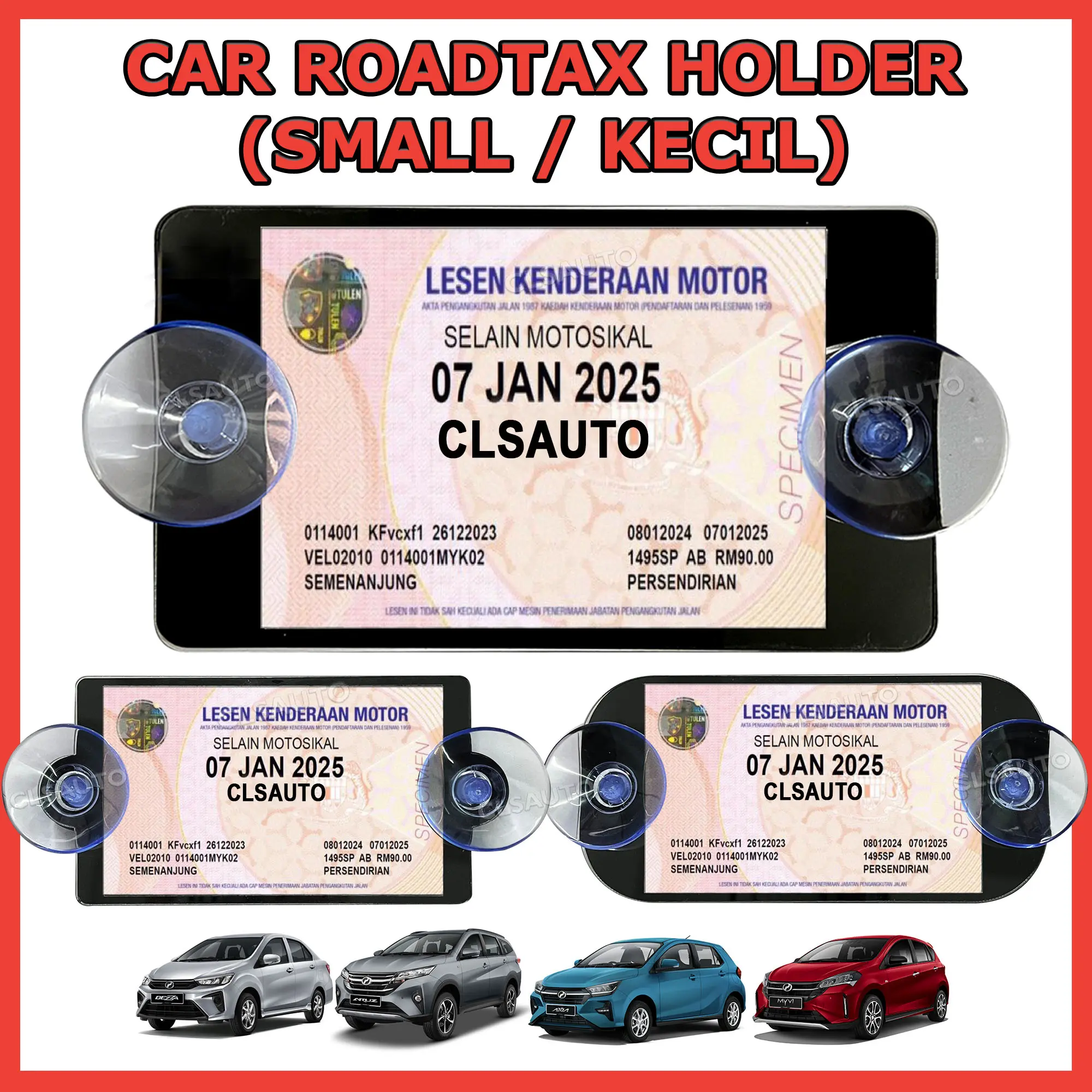 Roadtax Holder Car Double Layer Roadtax Holder Pemegang Rotek Rotex Road Tax Kereta with 2 Suction Cup Accessories Automotive Sticker Big Small Size