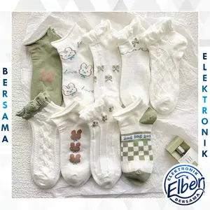 ELBER KS156 Kaos Kaki Semata Kaki Motif Hijau Putih Unisex Kaus Kaki Ankle Dewasa Short Socks cod Y1813