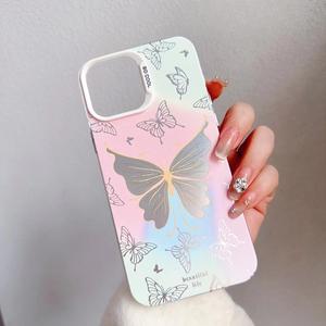 ผีเสื้อสีเข้ากันได้กับเคส iPhone16 พรีเมี่ยม Sense iPhone15 ใหม่ iPhone14 ป้องกันการตก 13/12 สีเงินความคิดสร้างสรรค์ 11 / XSMax การ์ตูน XR / XS / 8Plus ‌สำหรับผู้ชายและผู้หญิง