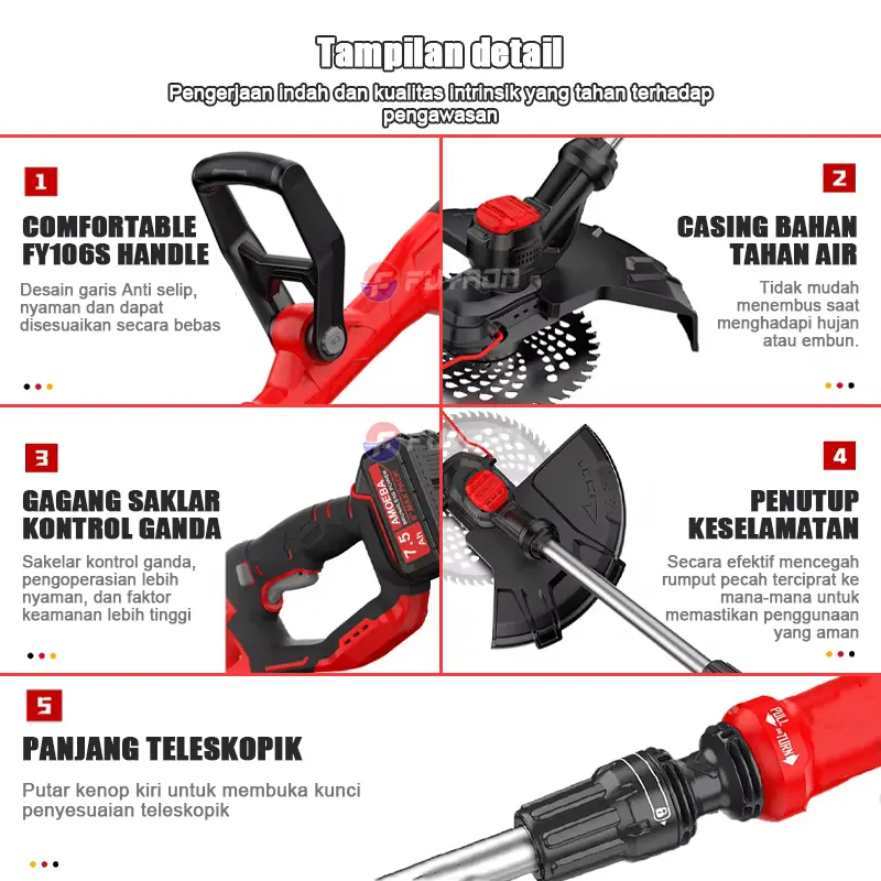 FUYAON Mesin Potong Rumput FY106 Brushless Pemotong Rumput Alat 48V Potong Rumput Baterai Lithium Grass Trimmer 1