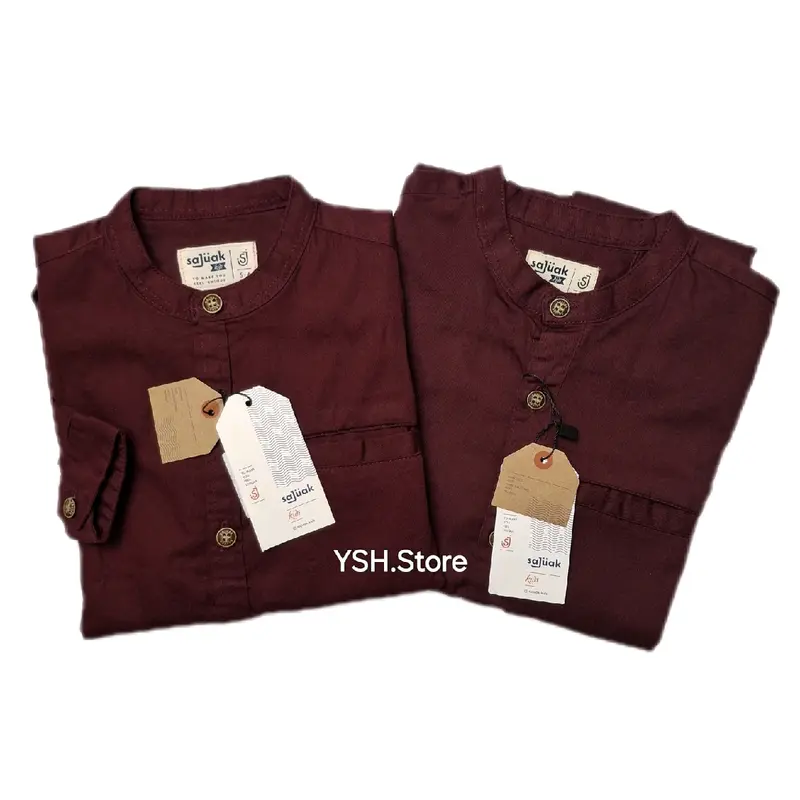 Merah MAROON Baju Koko Kemko Couple Ayah Dan Anak Lengan Panjang dan Pendek Full Kancing dan Kancing 1/2 Katun Twill Terbaru Sajuak Original Dewasa Formal 4