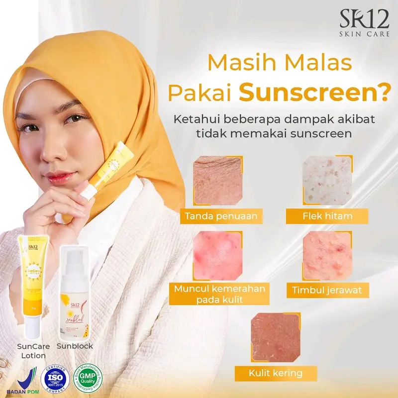Suncare Lotion  dan Sunblock SR12 Original Cream Pelindung Kulit Wajah Dari Sinar Matahari BPOM SPF 30 - 15g - Extract 6