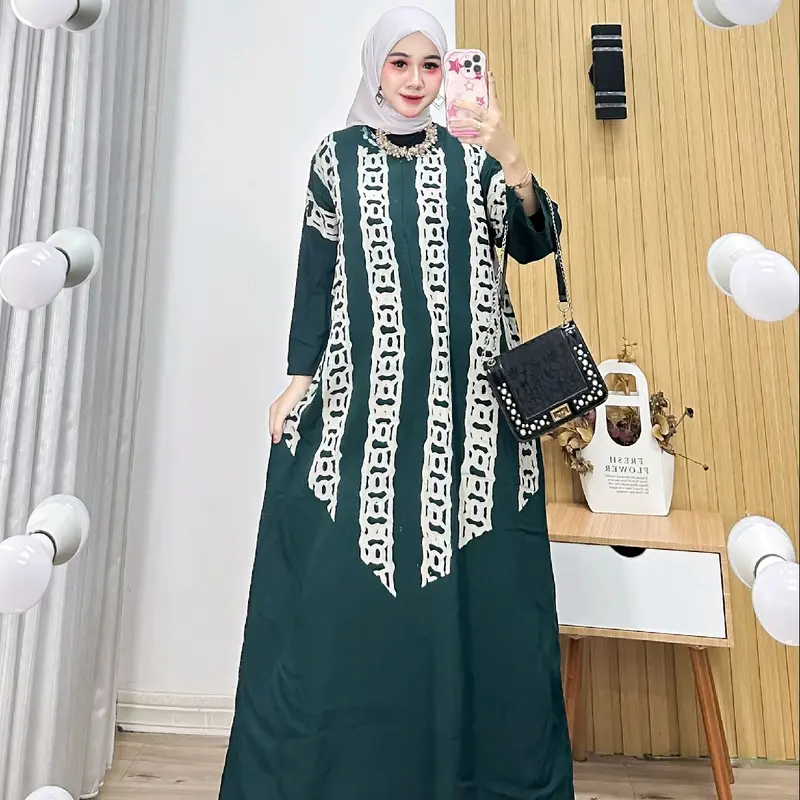dress maxi batik cap cetak semi gamis bahan rayon premium tebal busui Muslim Wanita Remaja Samping Midi 3