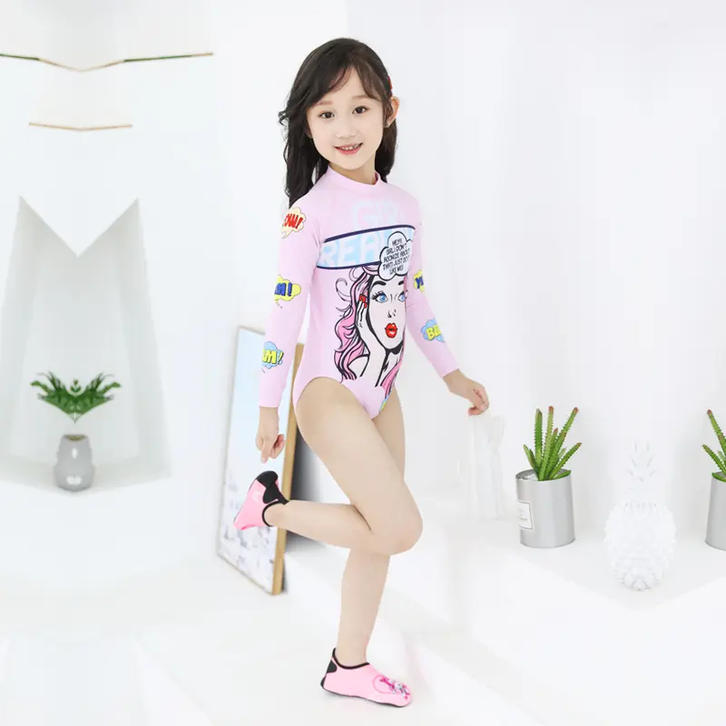 Girl Swimwear One Pieces Zipper Toddler Sun Protection Long sleeved