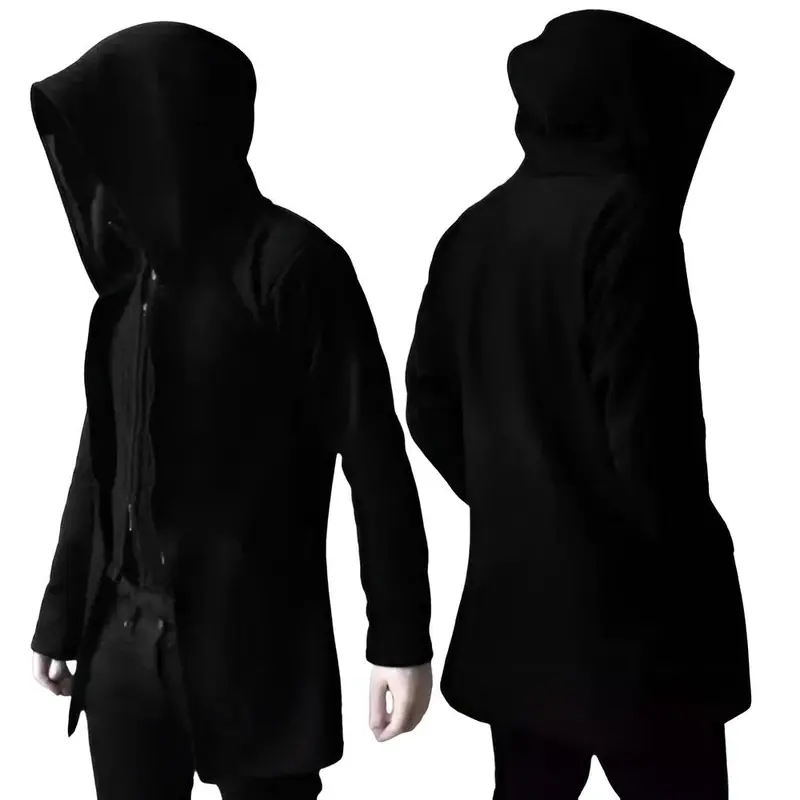 Jaket Jubah Anime Assasin Polos Zipper Unisex M -XL Pria Hitam Sweater Keren Distro Tebal Parasut Bomber Fleece 0
