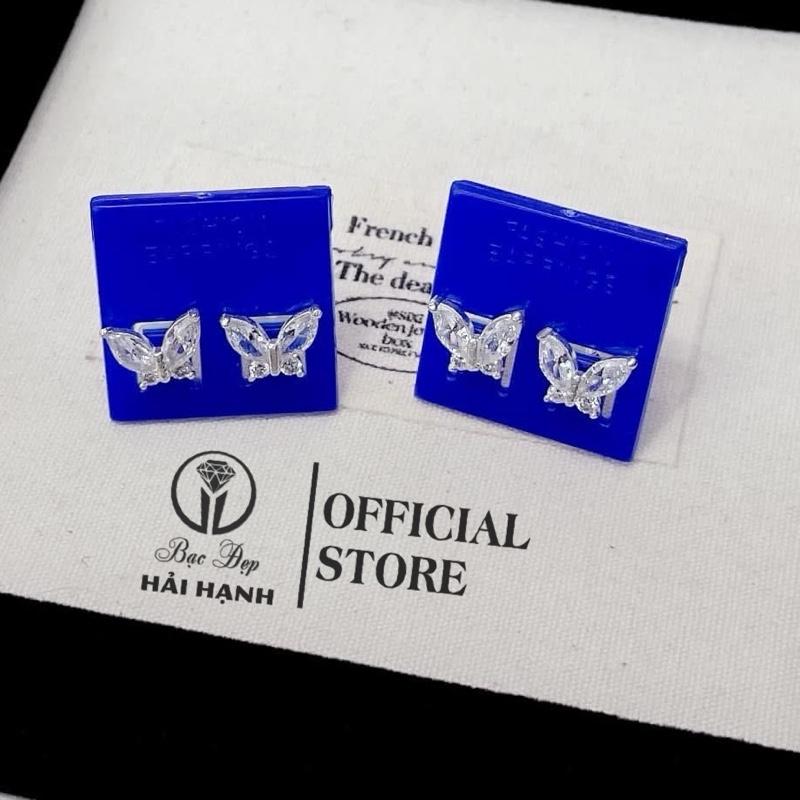  Bông tai bạc ta hồ điệp đá Bạc đẹp Hải Hạnh HHJ - Trang sức bạc ta dáng bông viền đá nhỏ xinh xắn 