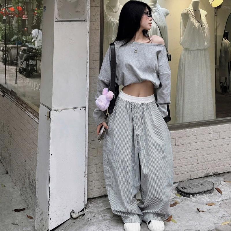 Quần Dài/Quần Short Kẻ Sọc AWAYS Ống Rộng Kate Wide-Leg Stripped Phối Cạp Trắng Unisex Nam Nữ Mùa Hè