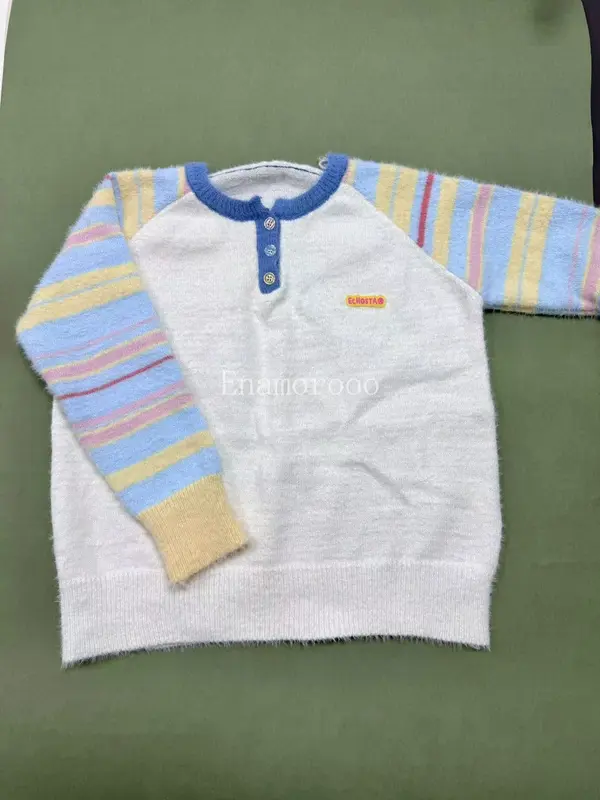 Lengan Panjang Raglan Bergaris Pelangi Tambal Sulam Wanita Musim Gugur dan Musim Dingin, Sweter Gaya Malas Baru 8