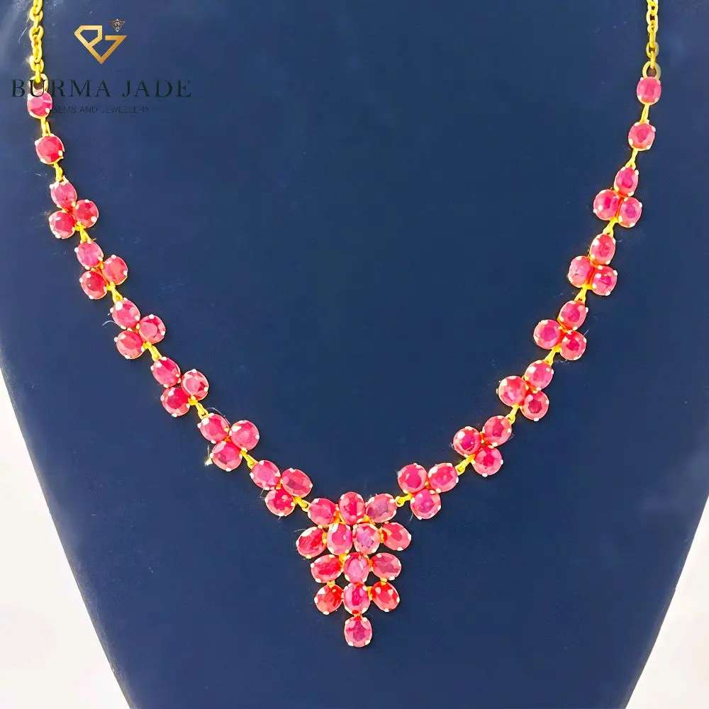 Gold Necklace with Natural Rubies ( Mogkok Myanmar )