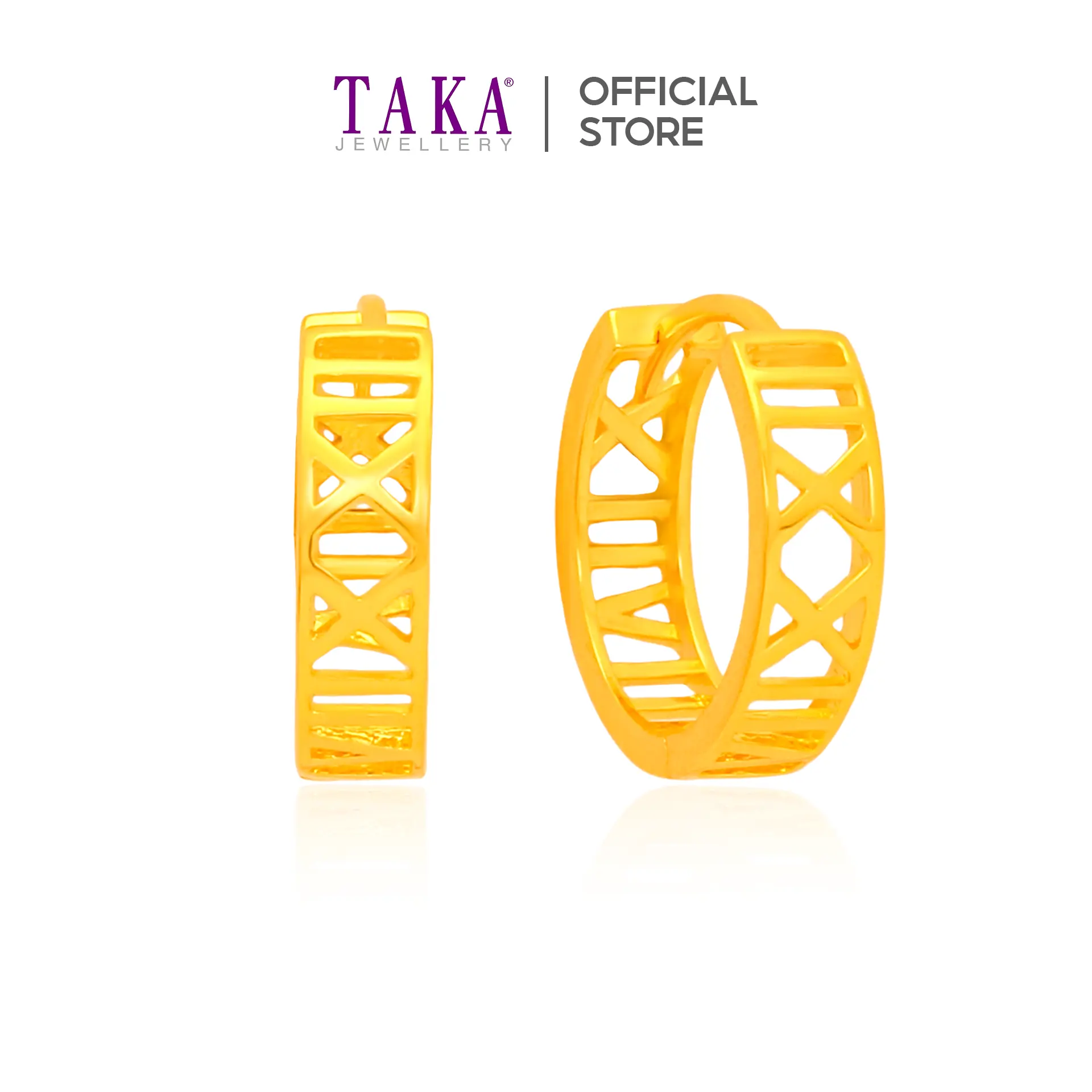 TAKA Jewellery 916 Gold Roman Numeral Earrings
