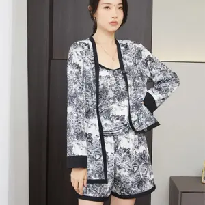[COD] Set Piyama wanit empat potong motif bunga gaya cina baju tidur adem lembut nyaman elegan WeiweiUniqlah