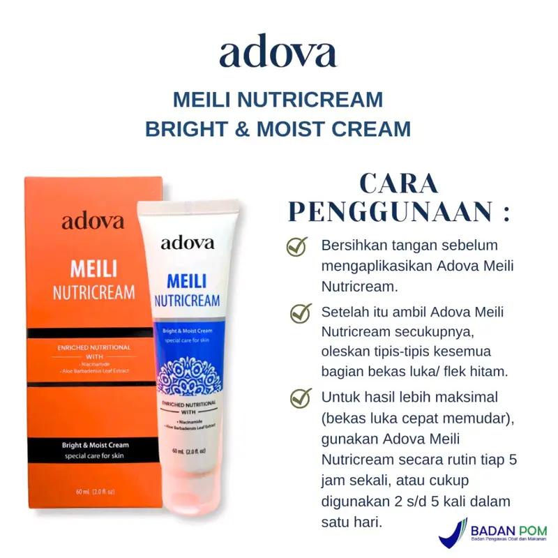 ADOVA Meili Nutricream Untuk Memudarkan Bekas Luka Original BPOM 2