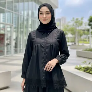 Jema Basic Atasan Blouse wanita kemeja Basic Renda Katun Toyobo