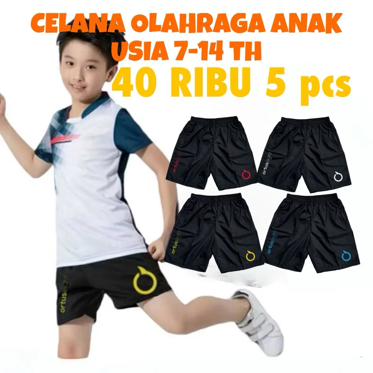 Isi 5 Pcs Celana Pendek Olahraga Anak laki laki Perempuan Usian 7-14 Th Lari Futsal volly Gym Renang sport Hitam Bahan Melar Nyaman Fashion Outdoor Sd Smp