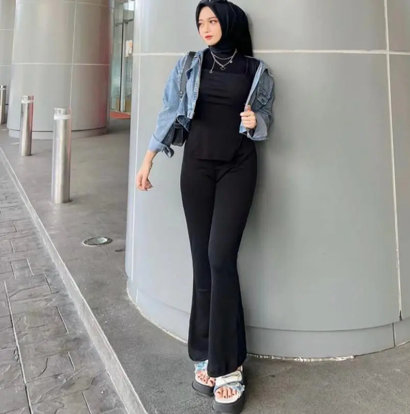 Celana Flare Pants Scuba Karet - Highwaist Flare Pants - Highwaist Kulot Cutbray Karet Panjang