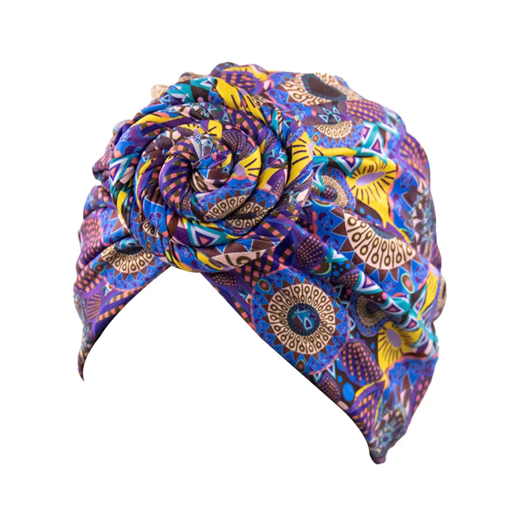 Knot Turban Floral Print Muslim Inner Hijab Ethnic Beanie Bohemian Headwrap Headwear Caps Styling Accessories Bonnet Party