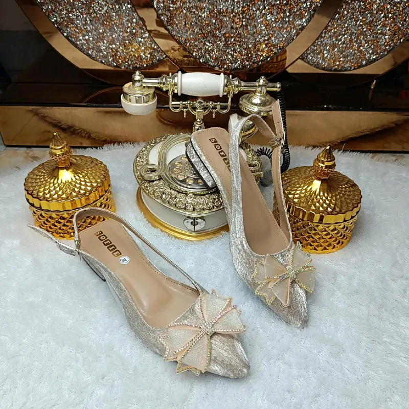 sepatu pita kaca BG2 gliter premium 2cm tapak karet anti licin Wanita 5
