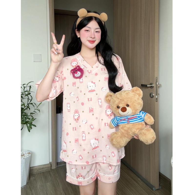 Kozoda Đồ Ngủ Cotton BN Họa Tiết Kẻ Sọc Hoạt Hình Dễ Thương Dáng Suông Dài Tay Size S & M Thoải Mái Chất Liệu Mềm Mại Phù Hợp Mặc Ở Nhà Đi Chơi 