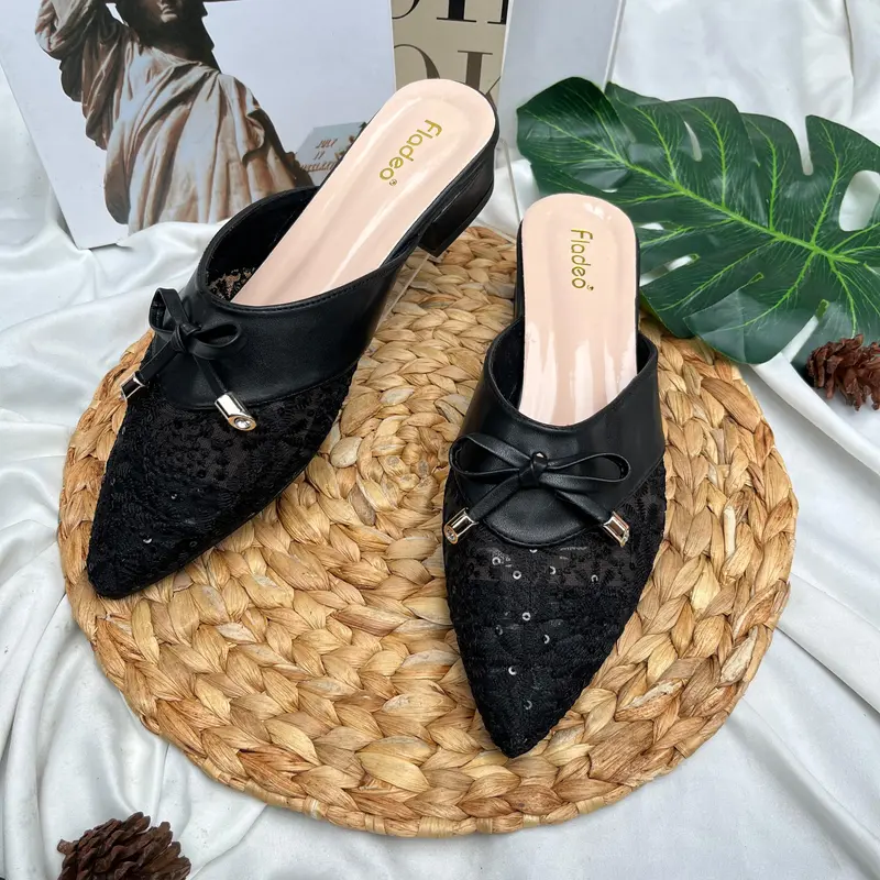 Fladeo Sendal Bustong Brukat Wanita Hak 3cm Elegan Hitam Krem Moka Salem Size 37-41 4