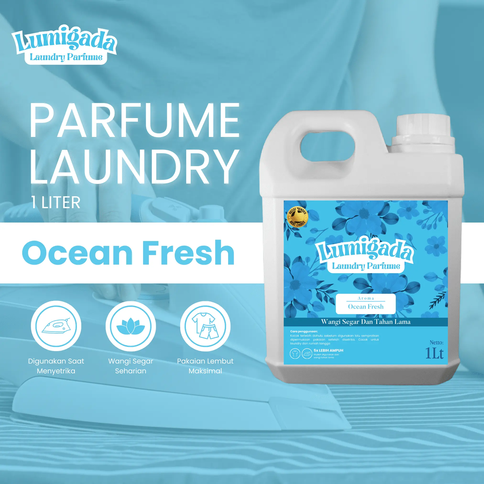 OCEAN FRESH PARFUM LAUNDRY Lumigada Pewangi Pakaian Tahan Lama Berkualitas 1 Liter