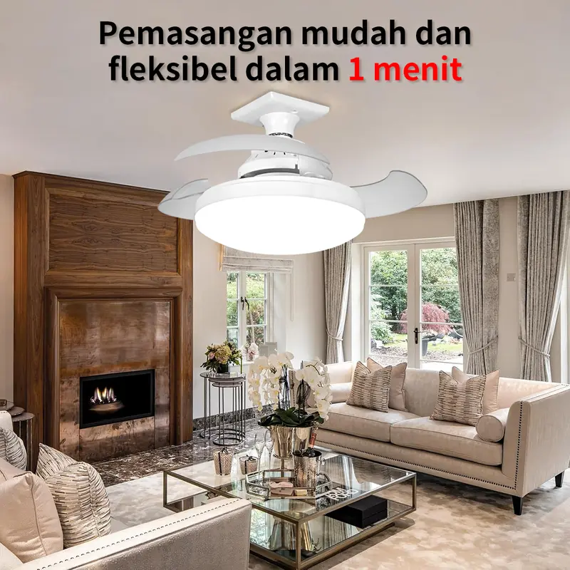 lampu semua baru Kipas angin langit-langit kendali jarak jauh dengan lampu Lampu kipas angin ekstra besar untuk digunakan di rumah kedap e27 Mudah dipasang, cocok untuk ruang tamu, kamar tidur, ruang makan, dll. 1