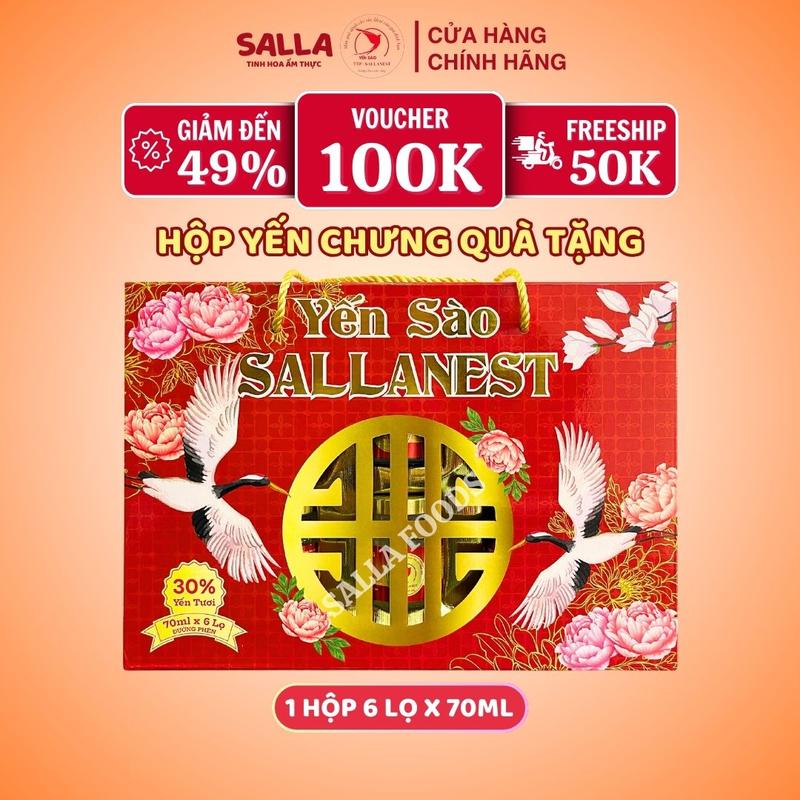  HỘP QUÀ TẾT Yến sào SALLANEST 30% Yến tươi vị Đường Phèn- 1 Hộp x 6 Hũ x 70ml 