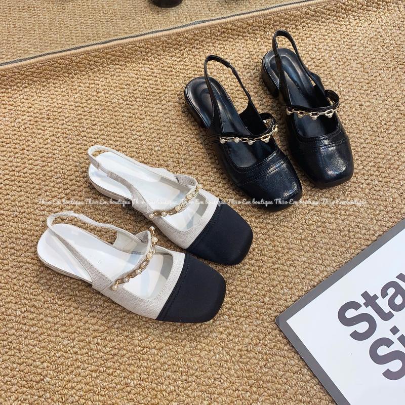 [Thảo Em] ( mã CCN-2) Sục giày nữ hở gót 2p phối xích ngọc full box Shoes DéP