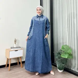 NABILA GAMIS JEANS BUSUI LENGAN KARET PAKAI TALI PINGGANG DAN KANTONG 2 KANAN KIRI