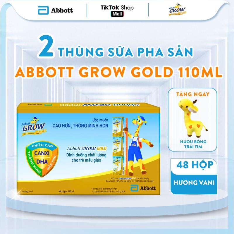 [TẶNG HƯƠU BÔNG TRÁI TIM GROW] Combo 2 thùng 48 hộp sữa pha sẵn Abbott Grow Gold chính hãng hương vani 110ml
