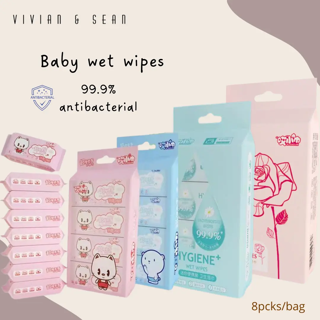 8packs Mini Wet Wipes | Baby wipes 8packs/bag | 99.9% antibacterial | Bundle (MP08)