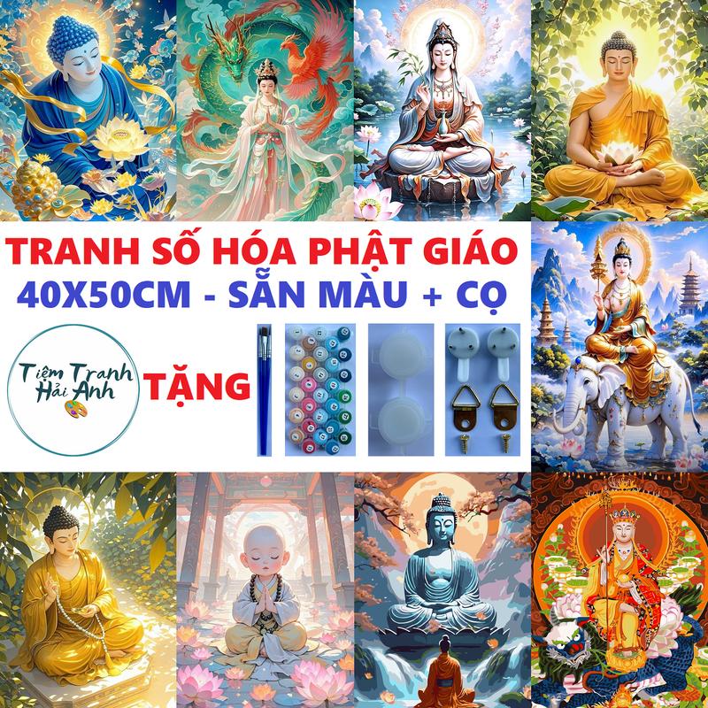  Tranh Tô Màu Theo Số 40x50 Phật Giáo Căng Sẵn Khung Tặng Cọ Vẽ Bảng Màu Dầu Bóng Đinh Treo Tranh Số Hóa Sơn Dầu Acrylic Vẽ Tranh Diy Làm Đồ Handmade 