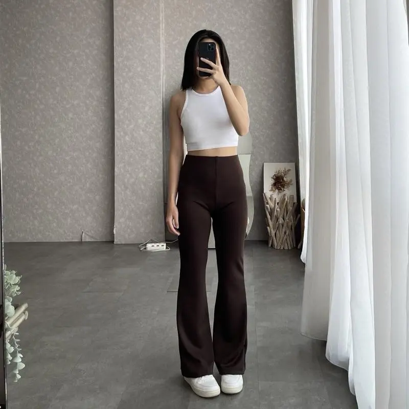 Flare Pants 388 Celana Highwaist - Celana Flare Pants - Highwaist Kulot Cutbray Wanita Casual Panjang Bawahan Cewek ootd cutbray hitam Basic celana flare outfit Scuba 1