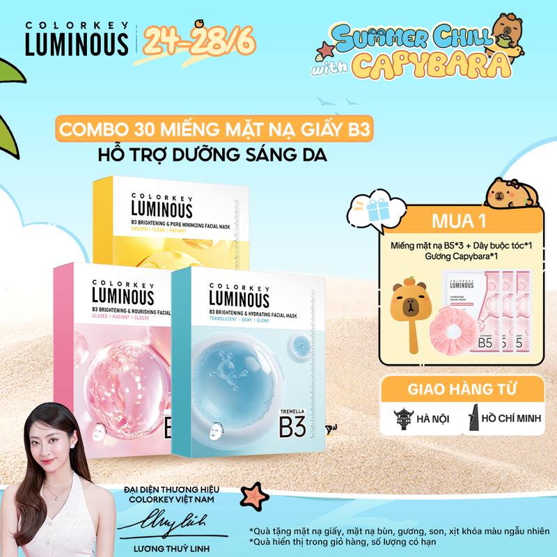 [NEW] 3 Hộp Mặt Nạ Giấy COLORKEY LUMINOUS B3 Thế Hệ Mới, Hỗ Trợ Dưỡng Sáng Da Mịn Màng 30ml/miếng