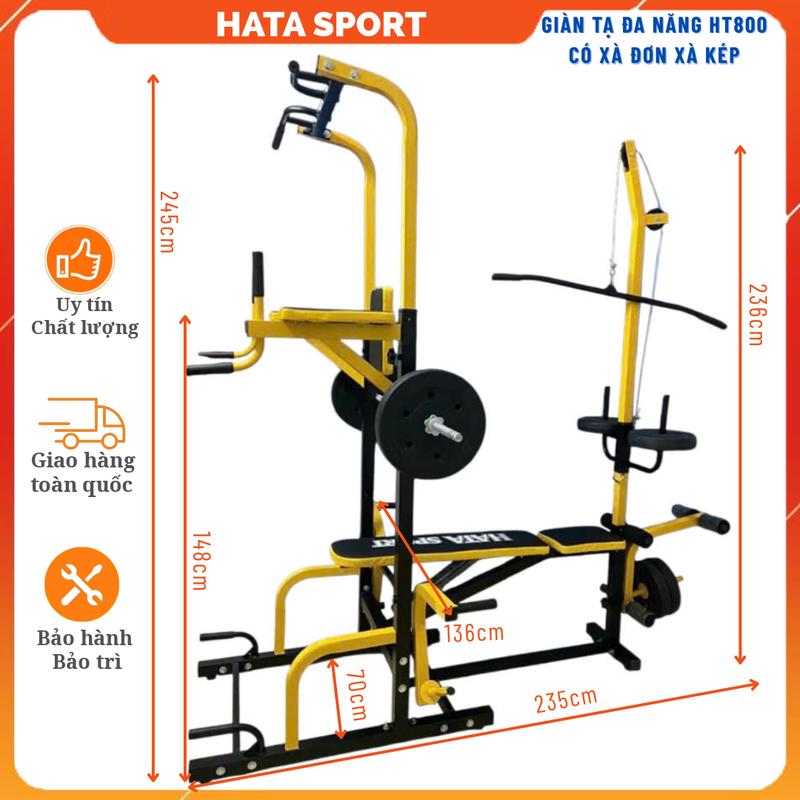 Combo giàn tập tạ đa năng HT800 LOẠI LỚN có xà đơn xá kép kèm 40kg bánh tạ nhựa và đòn 1m5 (giảm sip @ 39.404..2721)