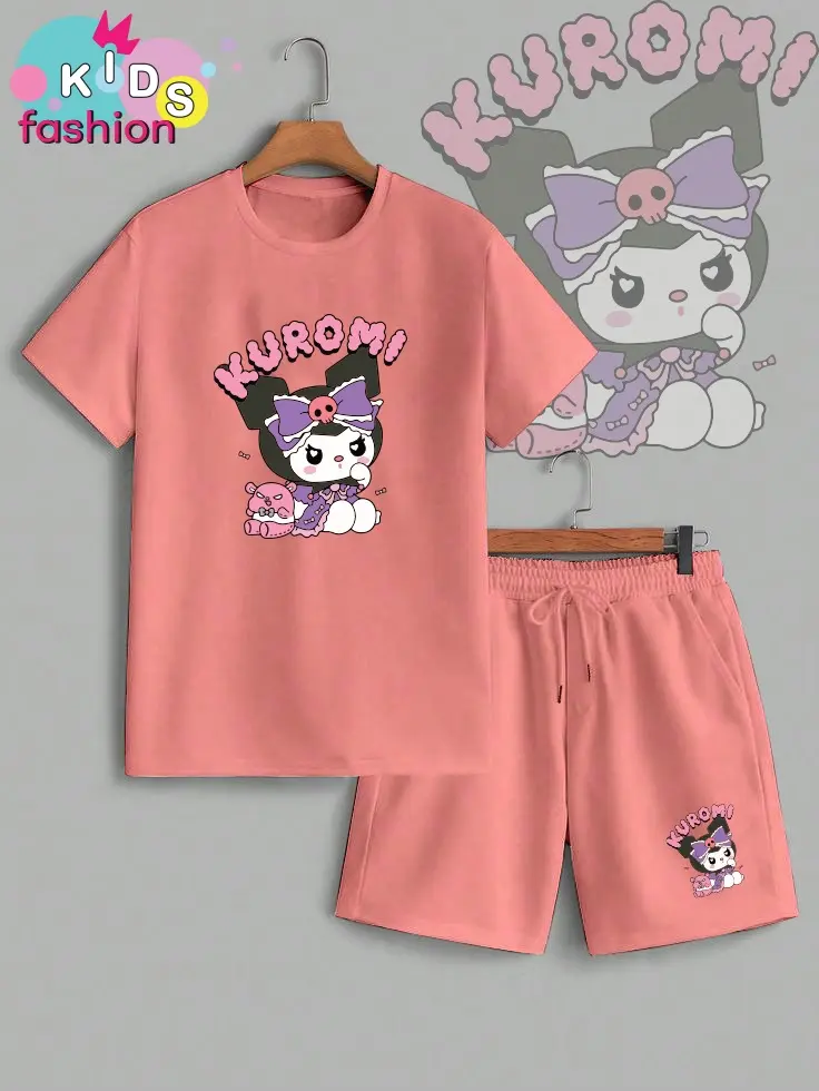 Setelan Anak Laki-laki / Perempuan dan Celana Pendek Ukuran 3-10thn Motif Kuromi Mad Baju Fashion