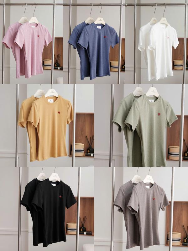  Áo thun tay ngắn charm tim  vải mới  