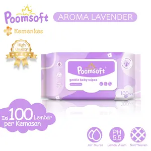 Poomsoft Lembar Tisu Basah Bayi Lembut Aroma Lavender Bebas Alkohol Disposable Disertifikasi oleh Departemen Kesehatan