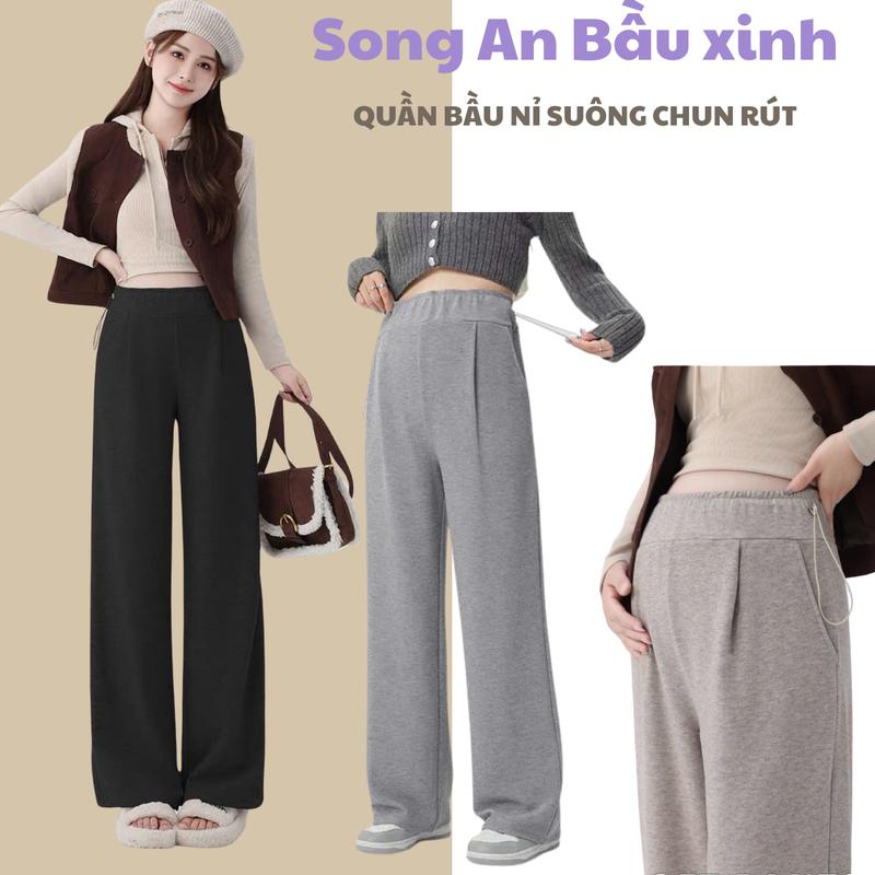 Quần nỉ bầu thu đông Song An mặc ấm mùa lạnh sành điệu có dây chun rút chỉnh bụng bigsize co giãn
