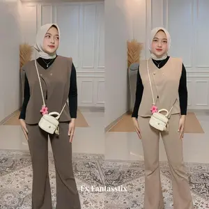 FX X REFI [ CUCI GUDANG ] Setelan Vest Kancing Bahan Scuba Premium Nyaman Setelan Wanita Kekinian Basic